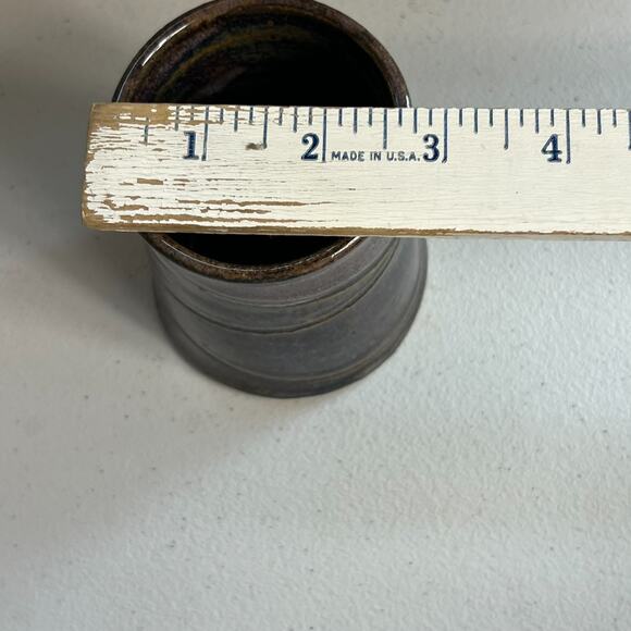 Art Studio Pottery Small Vase 4" Glazed Purple Brown Ombre Speckle Signed 1999 - Picture 8 of 8